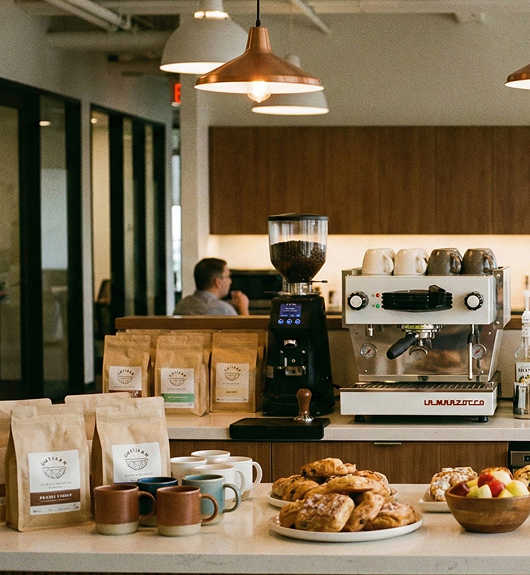 coffee machine in an office breakroom