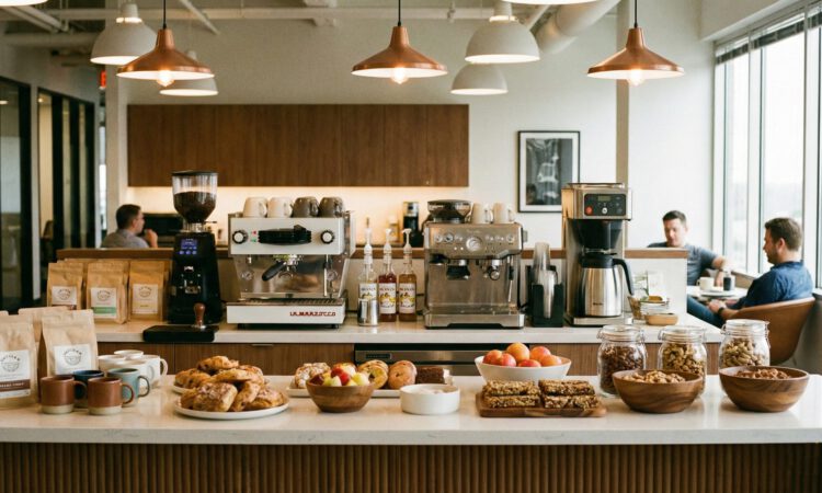 office breakroom with wide selection of coffee products