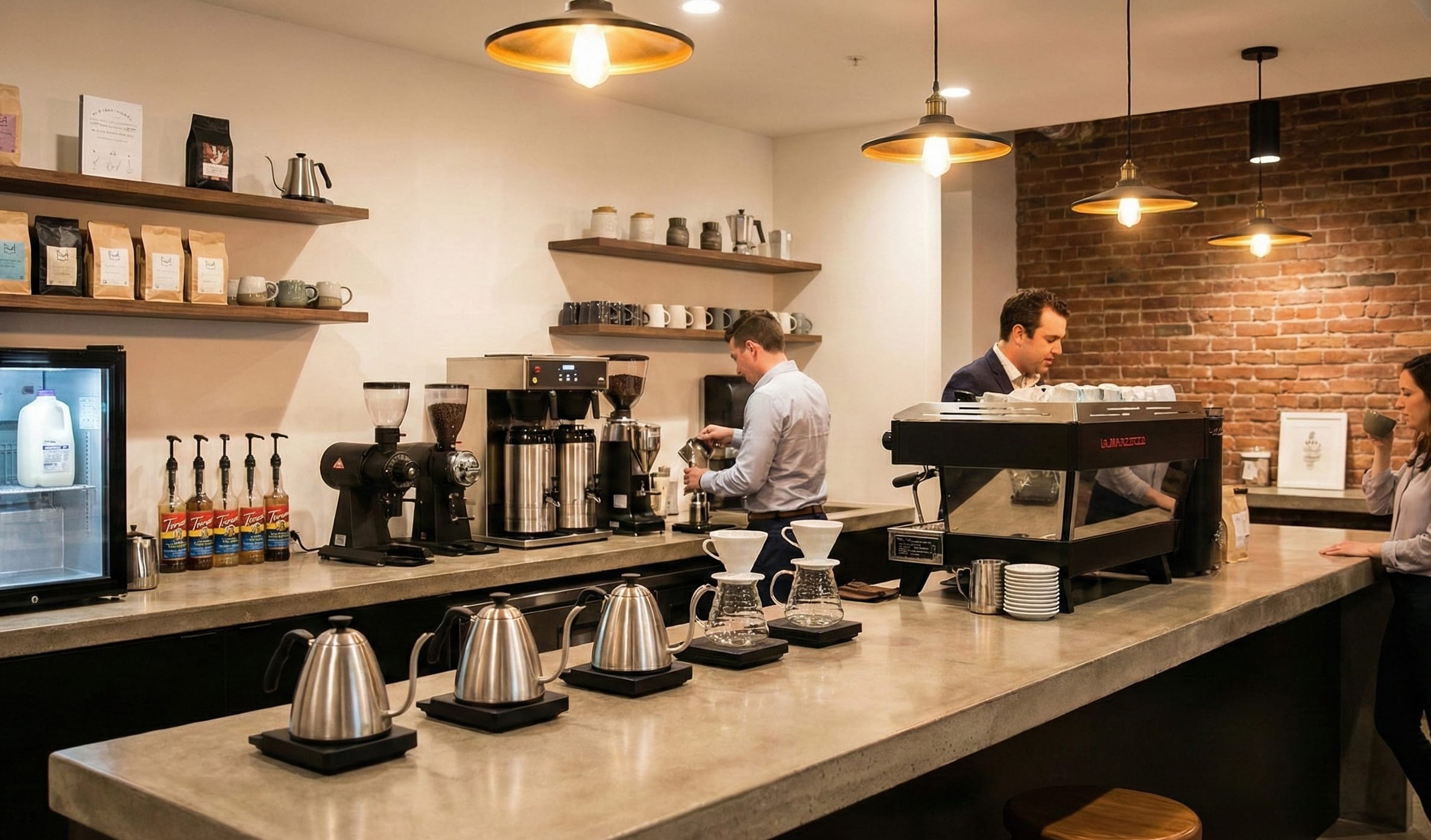 breakroom counter with many coffee options