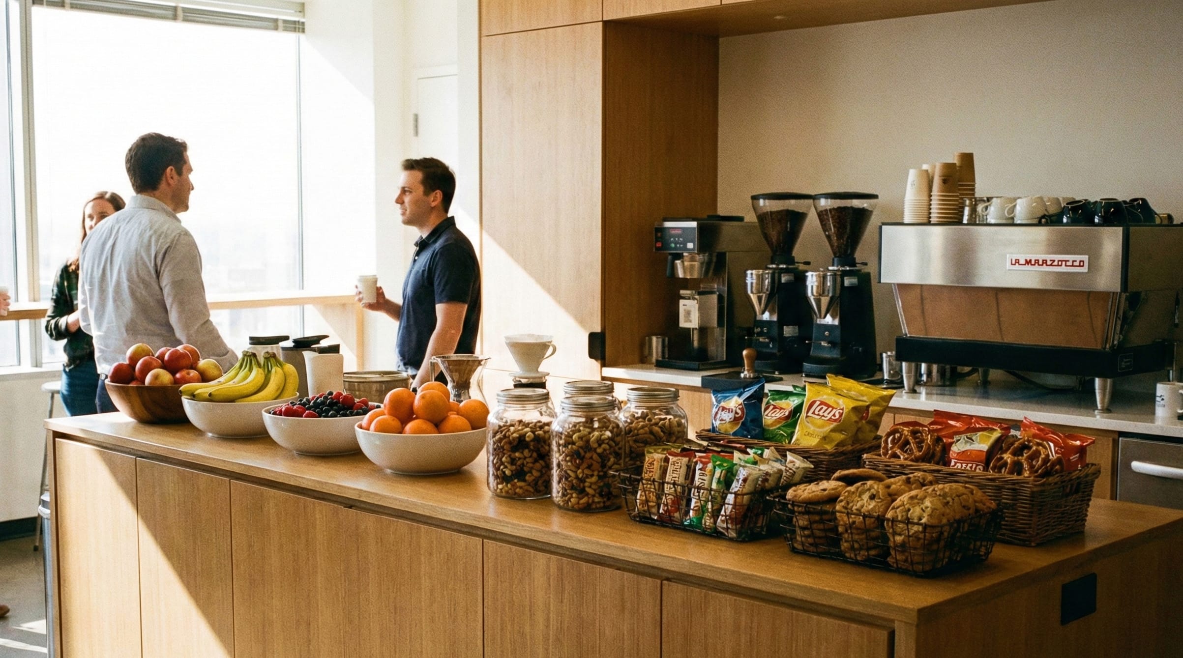 office breakroom stocked with pantry serviced snacks