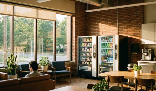 two vending machines in an office breakroom