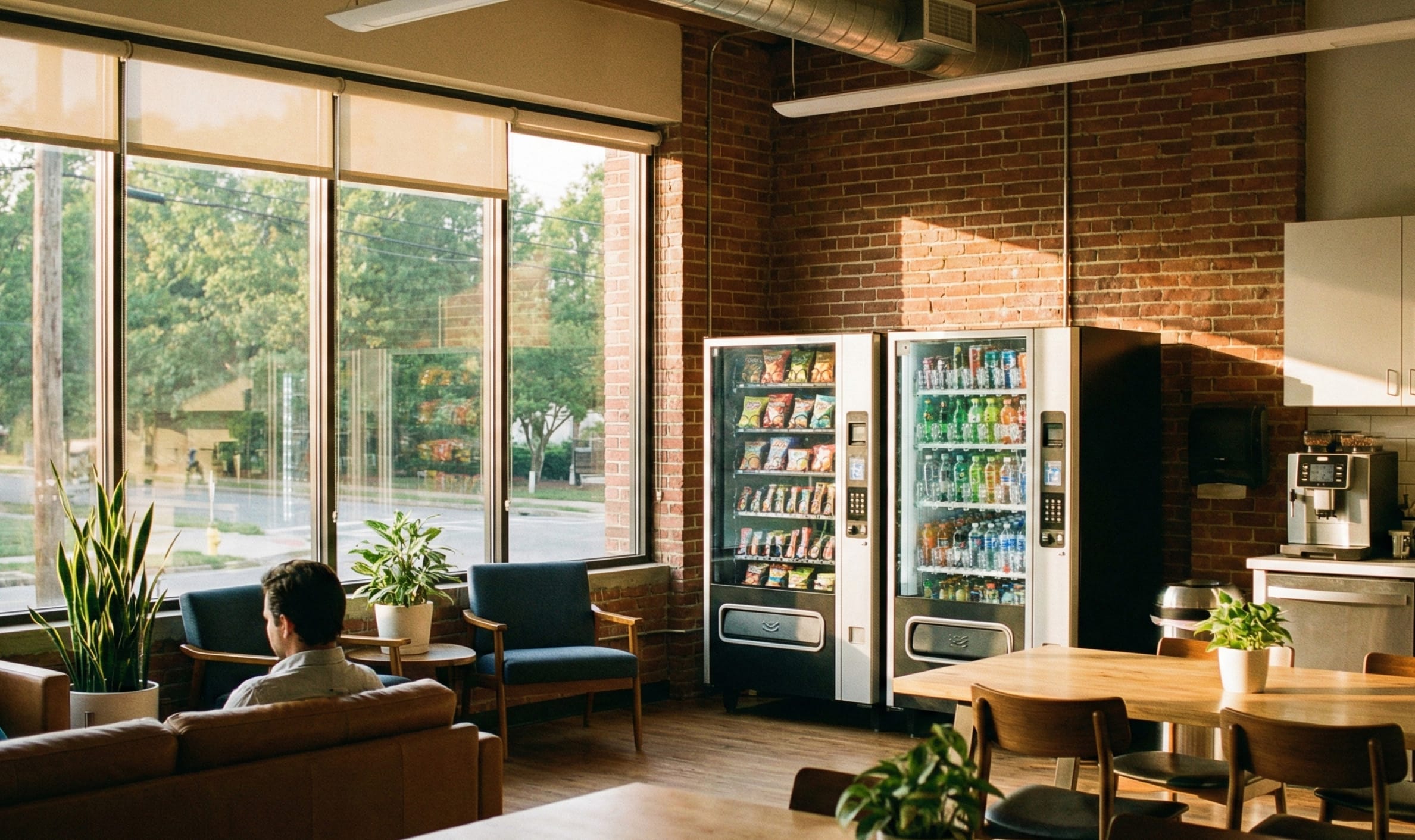 two vending machines in an office breakroom