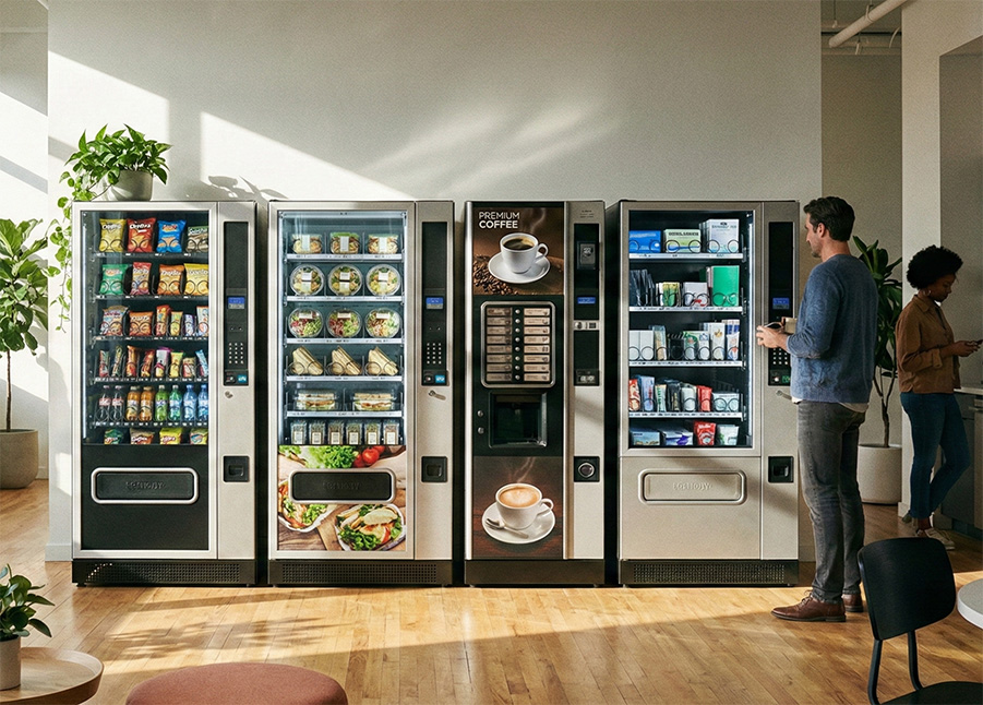 three vending machines side by side