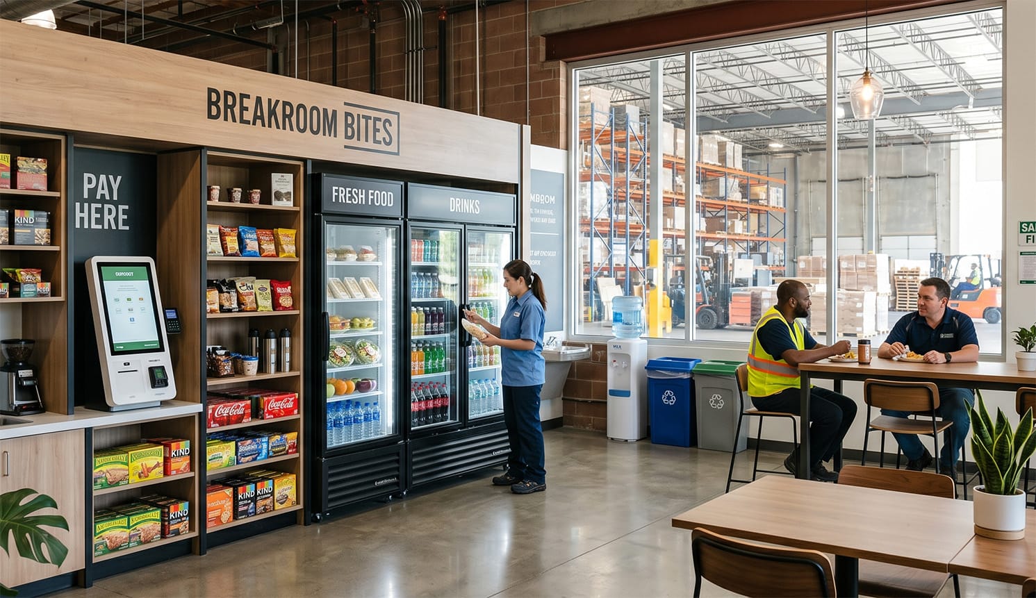 warehouse breakroom micro market in industrial facility